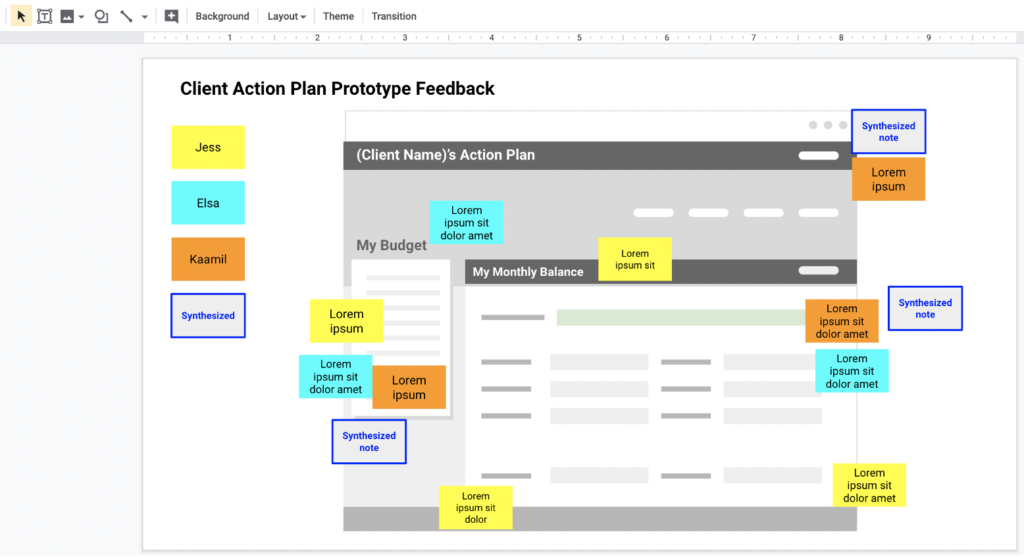 Client action plan prototype feedback